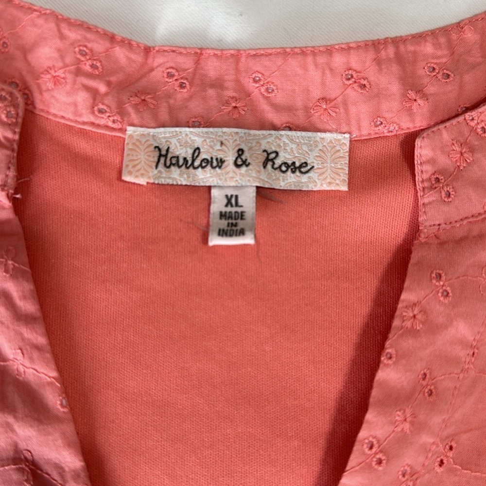 Harlow & Rose Dress Womens XL Pink Eyelet Tiered Lined Peasant Midi Length Boho - Picture 3 of 8